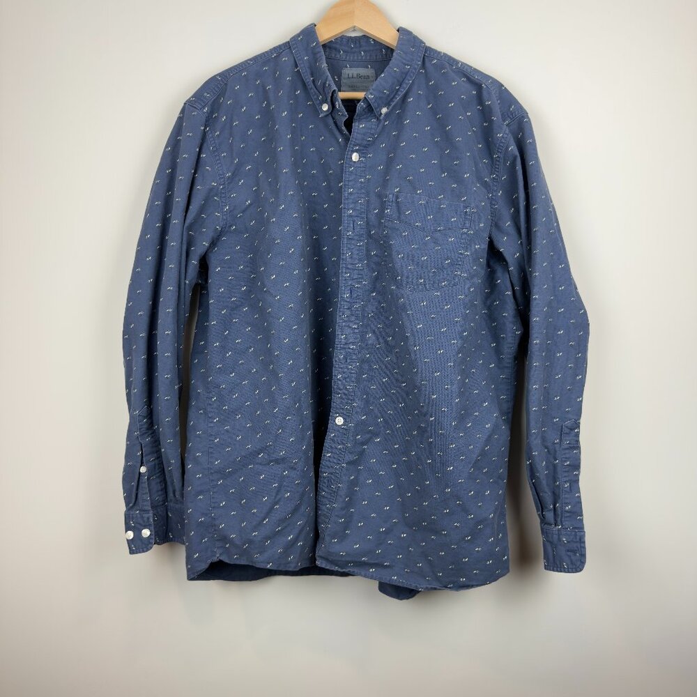LL Bean Mens XLarge Slightly Fitted Blue Casual Button Down Shirt